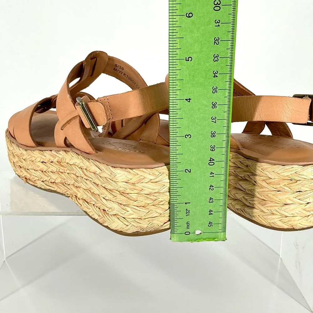 Kork-Ease Size 8 Tan Leather Espadrille Platform Wedge Sandals Ande‎